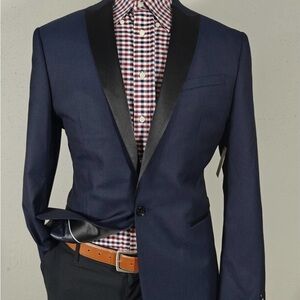 Express Navy & Black Tailored One ButtonTuxedo Sport Coat Dinner Jacket,Size 38R